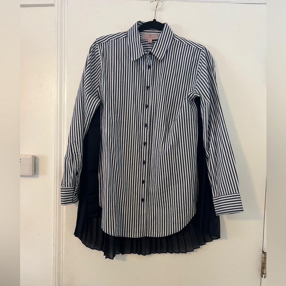 Laurie Felt Striped Button-Up Shirt with Pleated Back size S (X122)